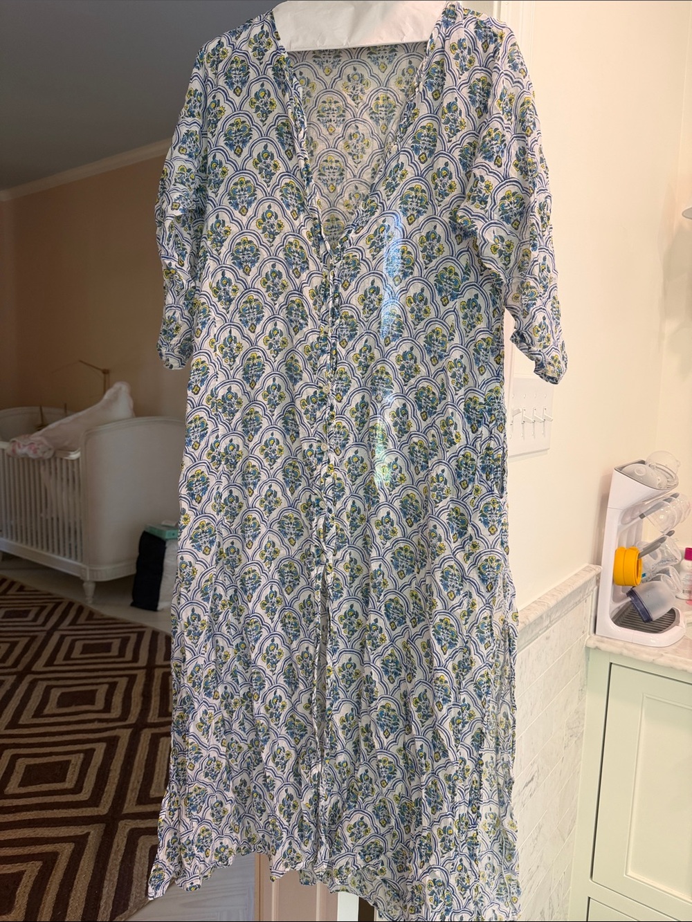 Roller Rabbit Blue, Green & White Printed Midi Dress